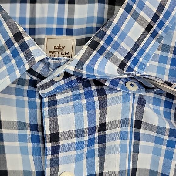 Peter Millar Hidden Button-Down Long-Sleeve Blue Plaid Dress Shirt XL - Picture 6 of 15